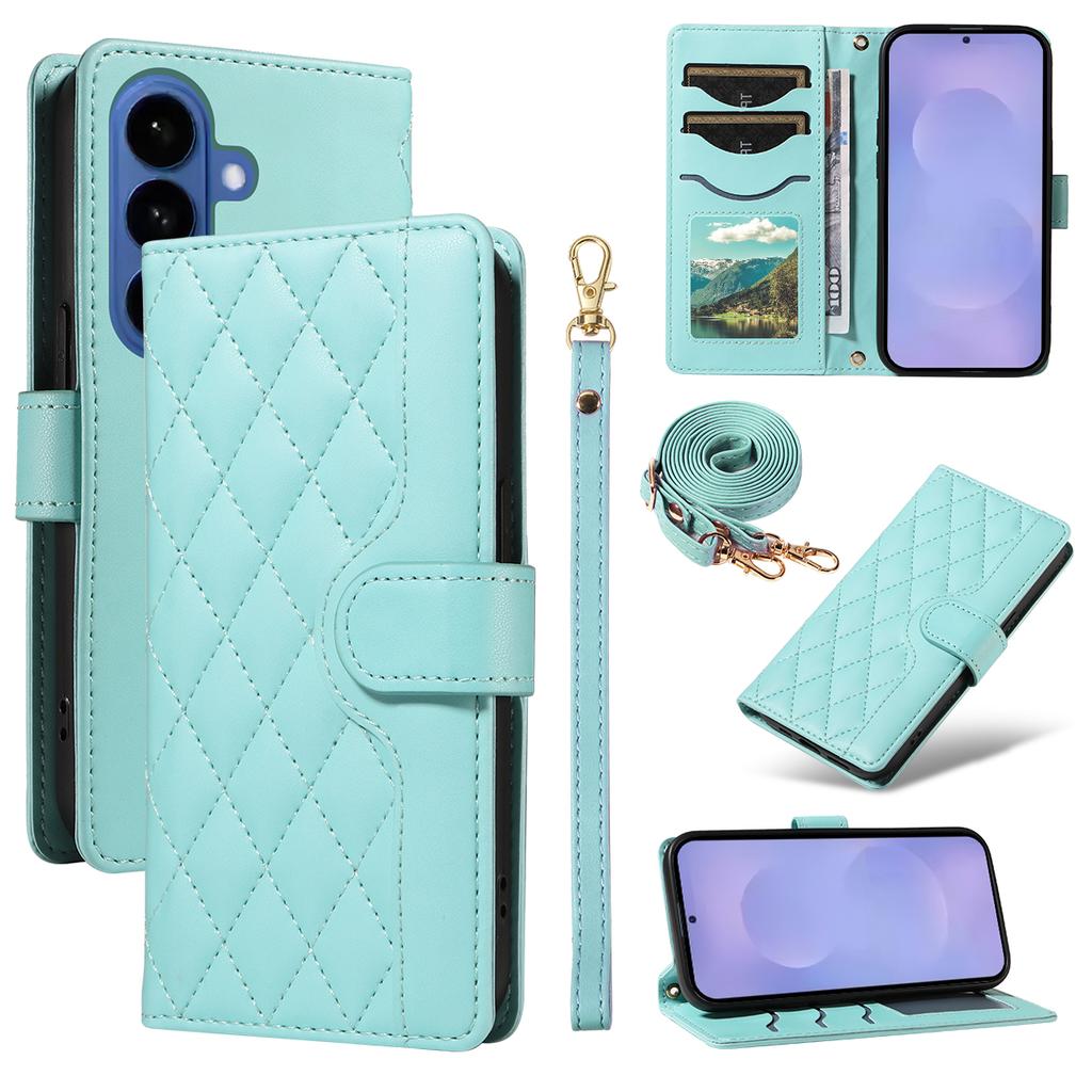 For Samsung Galaxy S26/S26 Pro Wallet Case Rhombus Leather Phone Cover with Strap