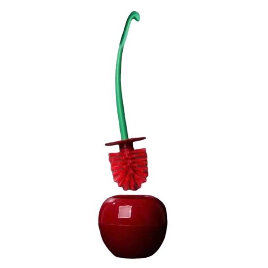 Cherry Shape Toilet Brush with Holder Bowl Long Handle Design Comfortable Grip