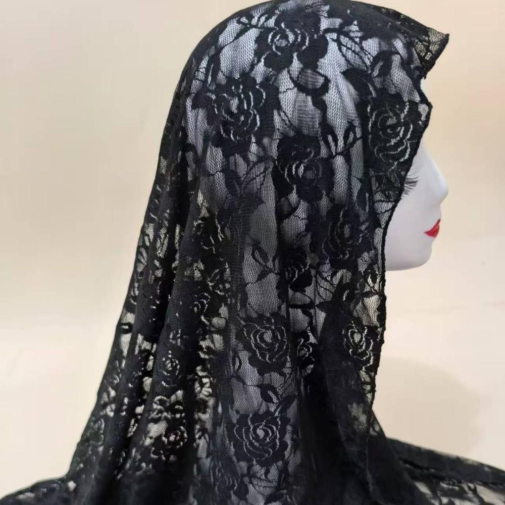 Solid Color Lace Scarf Elegant Hijab Shawls Versatile Hijab Veil  Women Wear