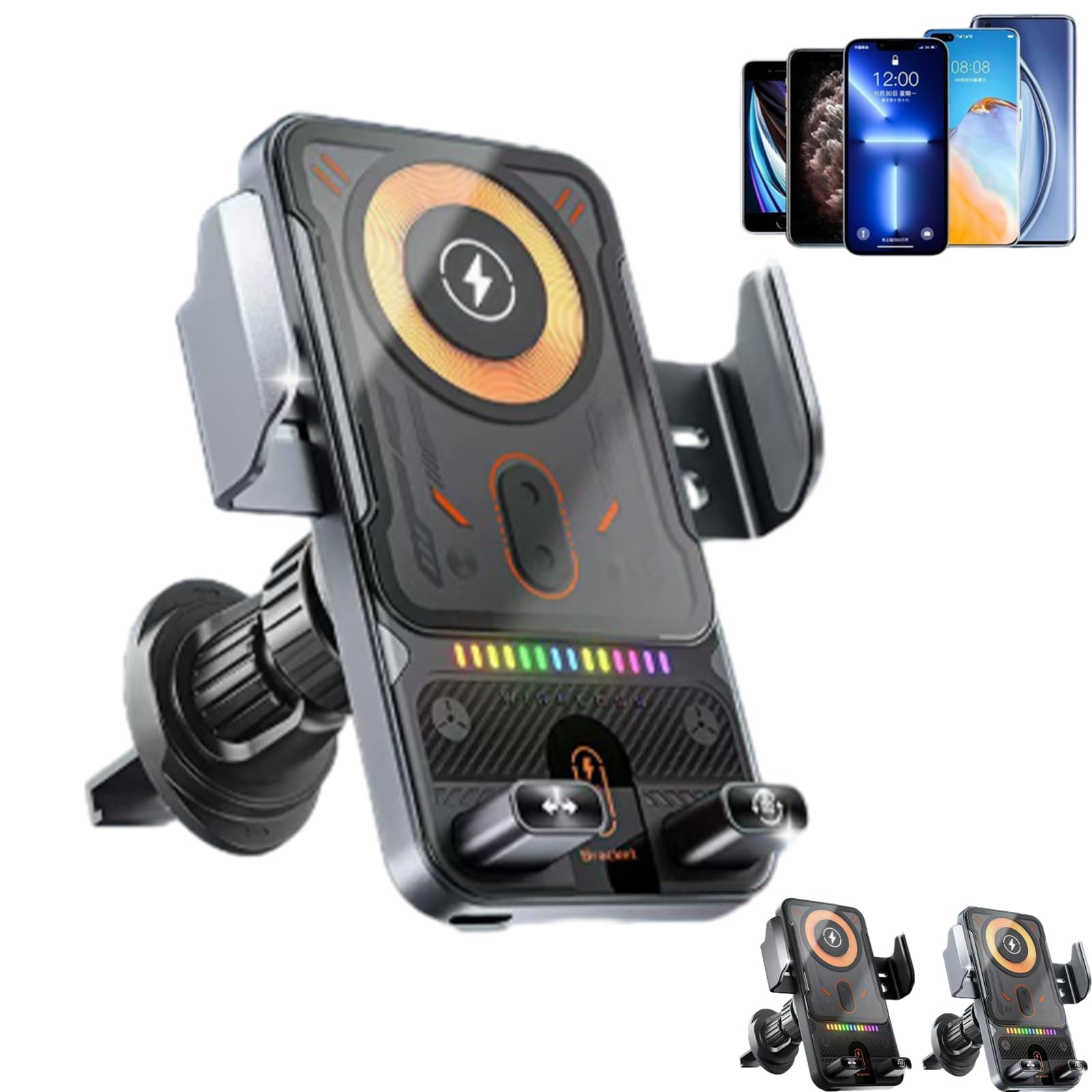 Wireless charging car phone holder, 2026 brand new cool car wireless fast charging holder, electric 90° rotating wireless car charger holder серый