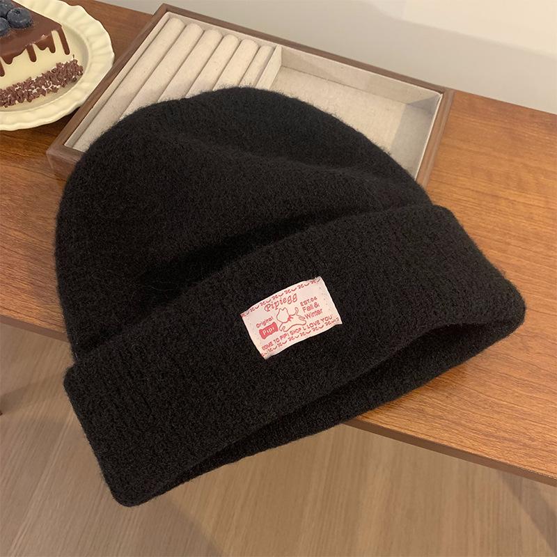 Blue wool knitted hat children's winter versatile lake blue warm cold hat big head circumference ear protector wool hat