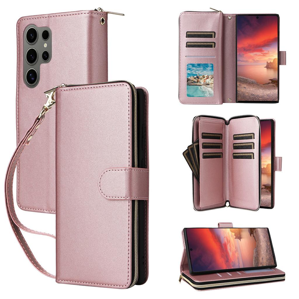 For Samsung Galaxy S25 Ultra Case Zipper Pocket PU Leather Cover with 9 Card Slots