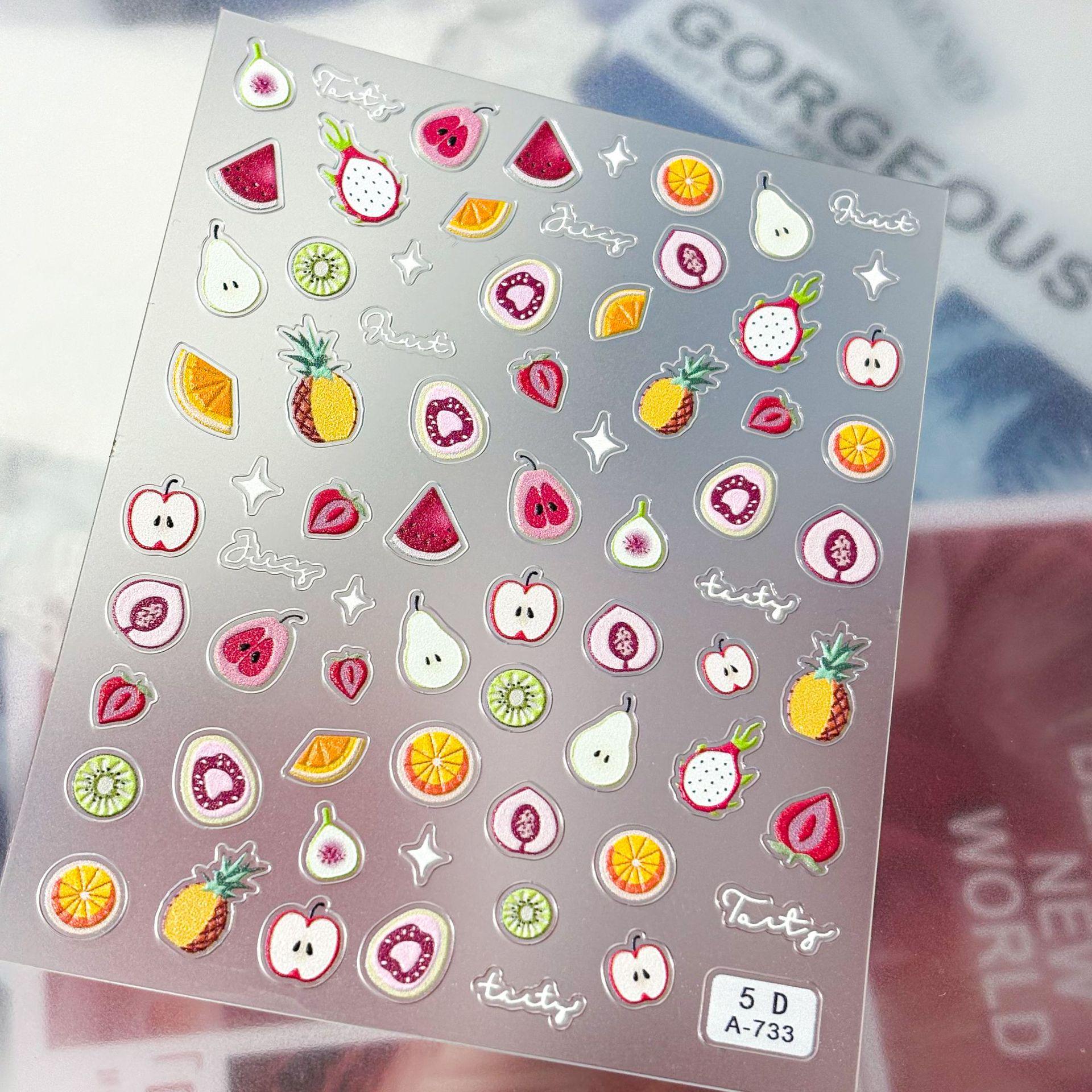 5D Embossed Butterfly & Fruit Nail Art Stickers - Cute Japanese Pastoral Decorations.