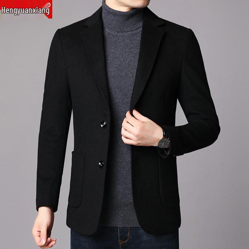 Men's Double-Breasted Cashmere Wool Overcoat & Casual Suit Set for Fall/Winter