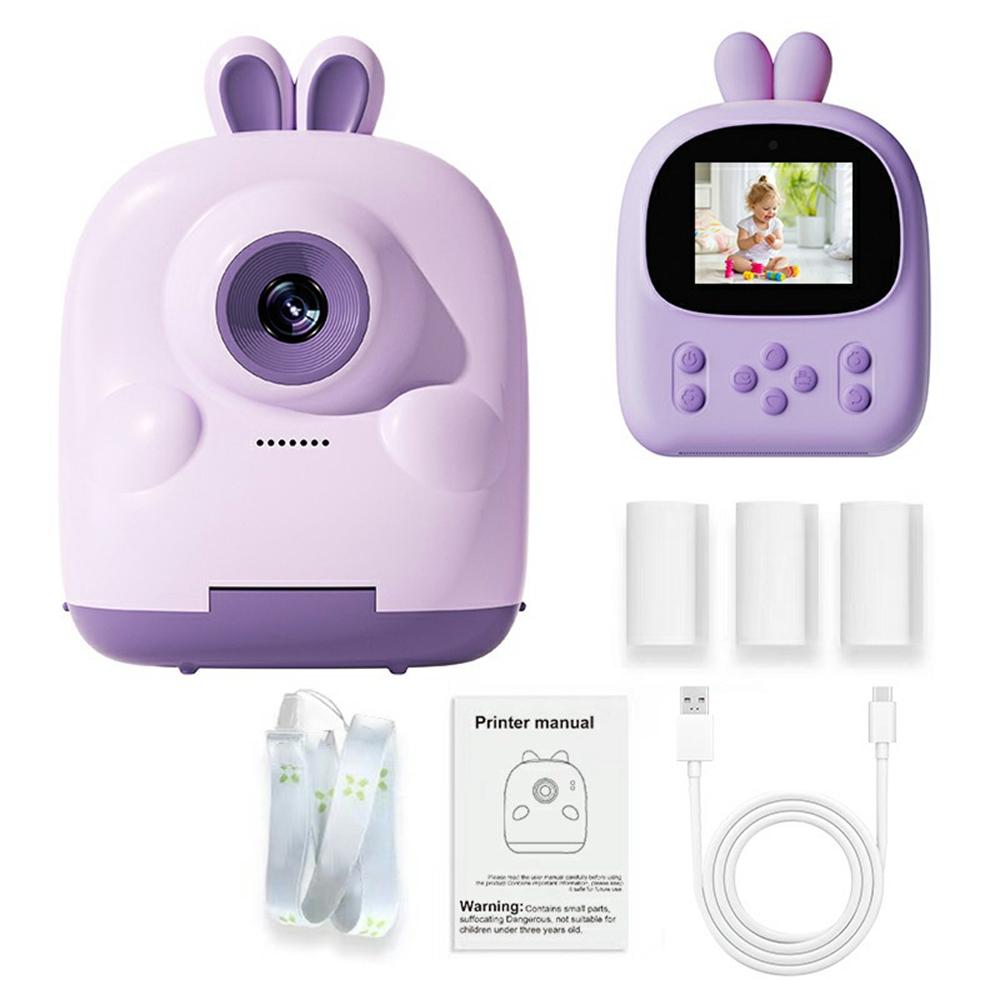 

P01 Cartoon Kids Digital Camera Instant Print Dual Lens Mini Camera with 32GB Card Purple
