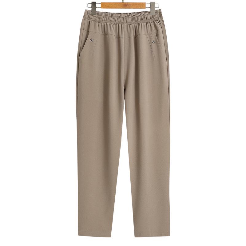 

Mom s Light Summer Casual High-Waist Loose-Fit Nine-Point Pants for Middle-Aged and Elderly Women 3XL (120-140 jin) колір світло кави