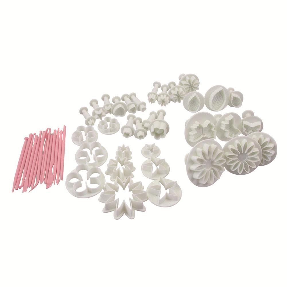 47PCS Set Cake Decorating Fondant Icing Cutter Plunger Set for Cake Fondant Home Bakery Baking Tools Pink engraving cutter 47piece/set#0
