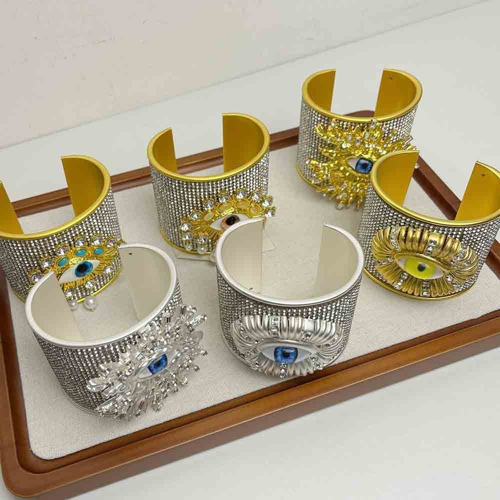 Zinc Zinc Alloy Demon's Eye Bracelets Full Rhinestone Geometric Cuff Bangles  Girls Gift