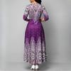 QICED Women's O-neck Vintage Print Long Sleeve Maxi Dress Spring Autumn