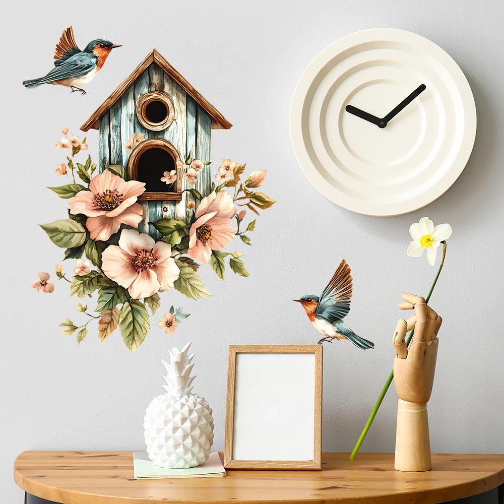 Painted Flowers Bird Birdcage Bedroom Living Room Entrance Home Beautification Decoration Wall Stickers