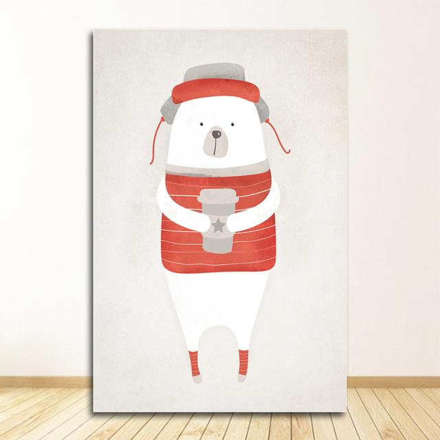 Painting Print Baby Room Home Wall Decor Nordic Cute Animal Hippo Penguin Polar Bear Portrait A4 A3 A2 Canvas Art Poster