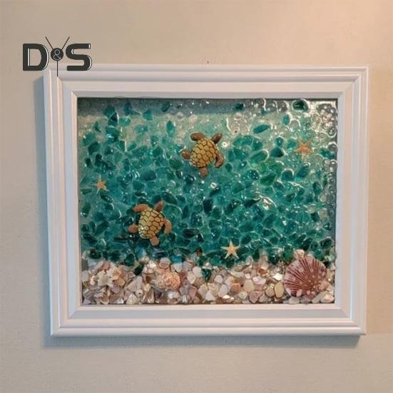 1 Set DIY Sea Glass Art Kit with Wooden Frame Handmade Seaglass Wall Art Decoration Framed Sea Glass Artwork Desktop Decoration Birthday Gift
