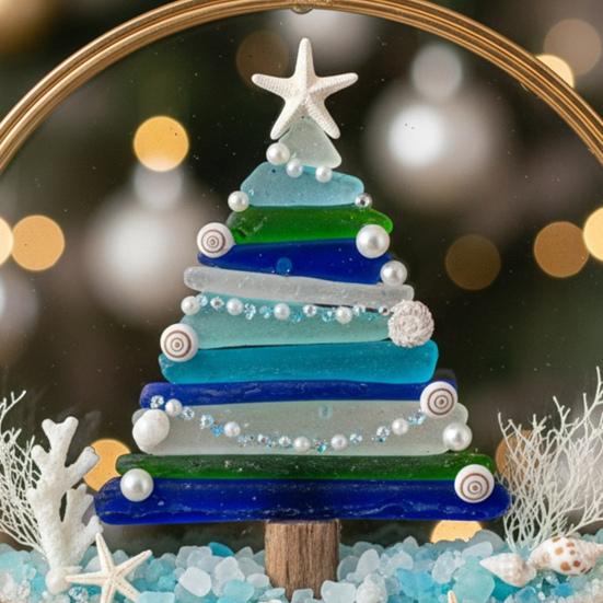 Décoration de Noël Série Océan Ornements Acryliques Décor Suspendu de Noël avec Thèmes Océan Cadeau Festif pour la Maison et l'Exposition d'Arbre