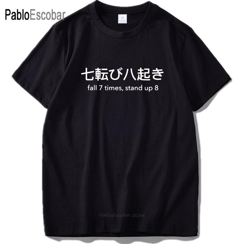 men cotton tshirt  Cotton Fall 7 Times Stand Up 8 Hot Phrase Letter Print Crew Neck Fashion Tshirt S