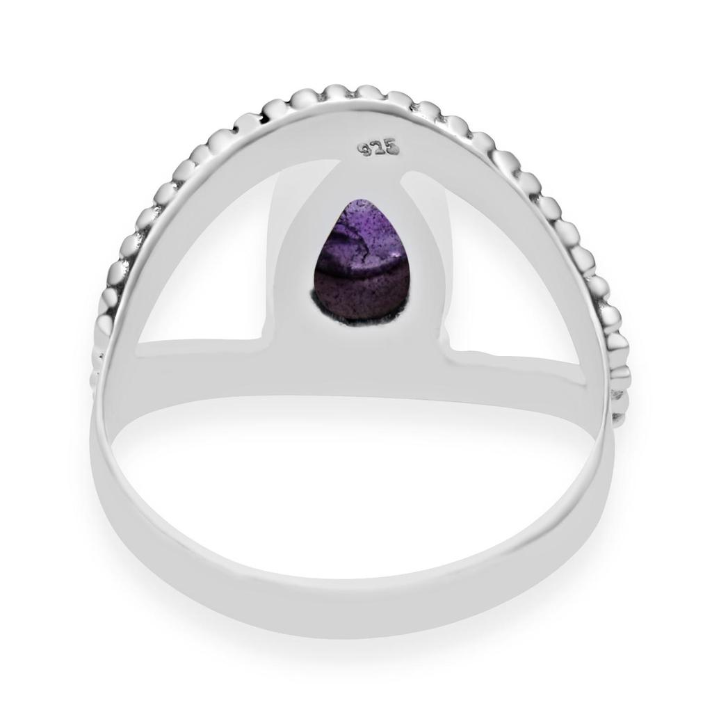 Natural Amethyst Teardrop Gemstone 925 Sterling Silver Eye Shape Ring For Women & Girls