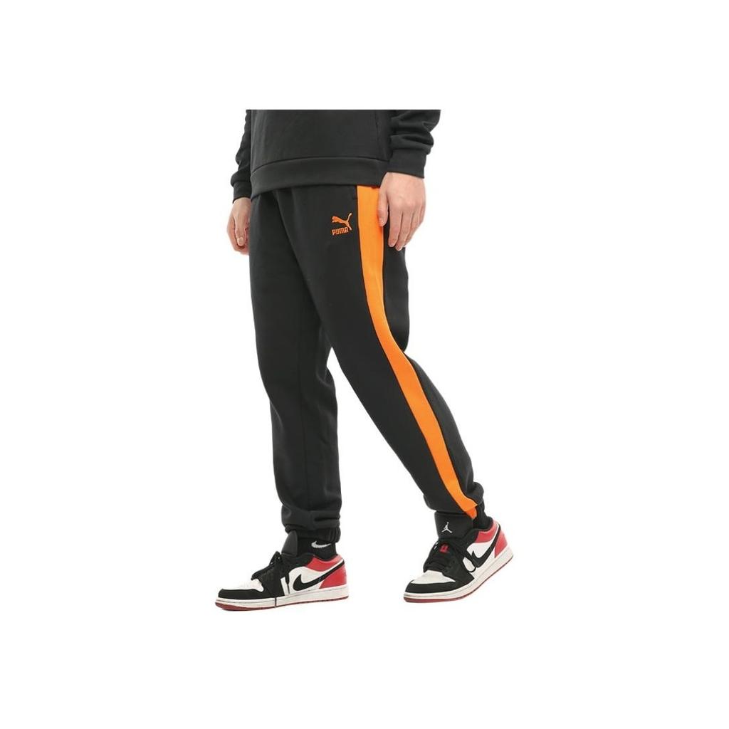 Puma Iconic T7 Relaxed Contrast Drawstring Casual Joggers Men Bottoms Black Orange 530373-51