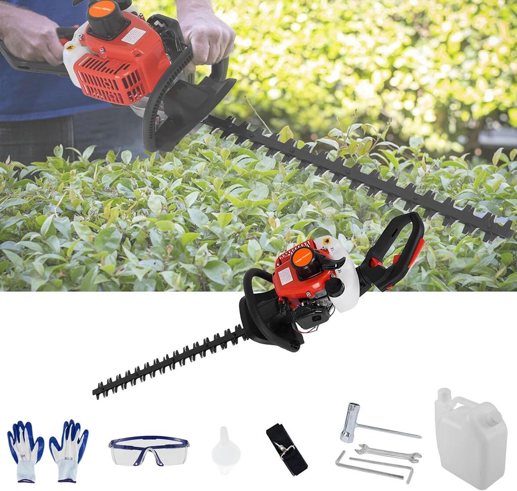 Gas Hedge Trimmer with Double Side Blade,  2 Cycle Gas Powered Hedge Trimmer, 2 Stroke Fuel-efficient Low Voice Gas Bush Cutter
