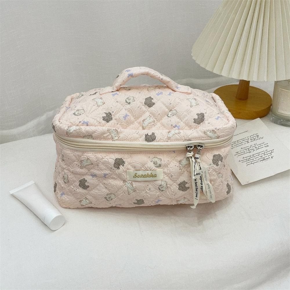 New Cartoon Ladies Travel Cosmetic Bag Retro Floral Makeup Case Cute Girls Storage Bag
