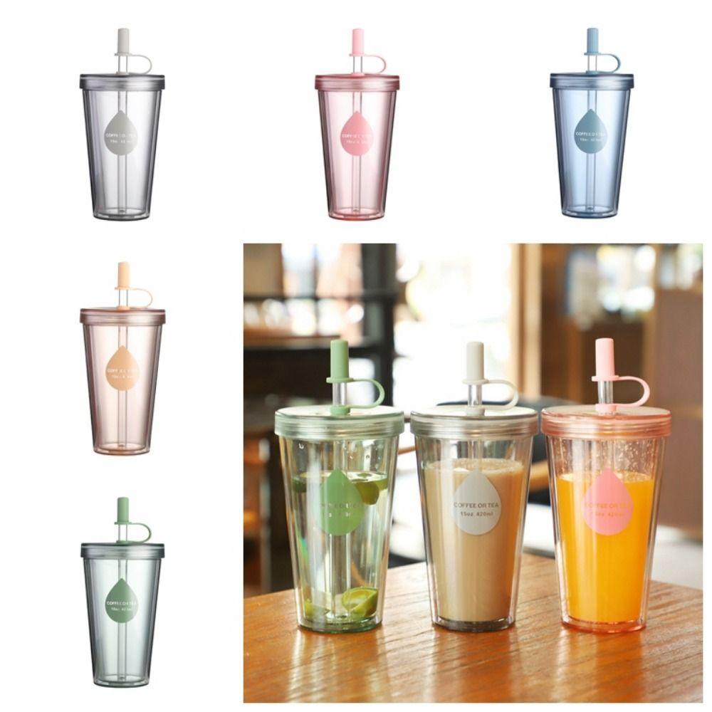 

with Lids Iced Coffee Cups Reusable Straw Bottle Easy To Clean Water Cup Travel S синій
