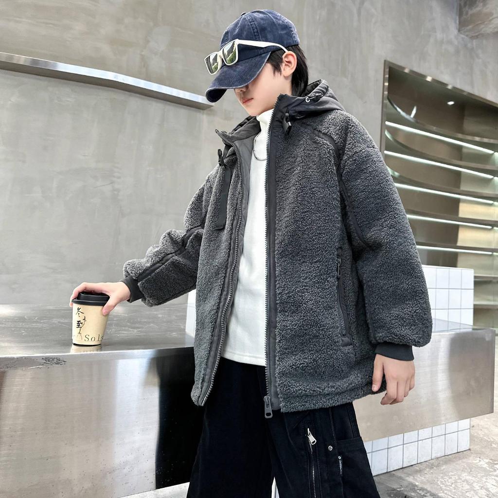 Jungen Kapuzenjacke mit Fleecefutter Herbst/Winter 2025 - Dick, Warm, Baumwollgepolsterter Pullover für Kinder