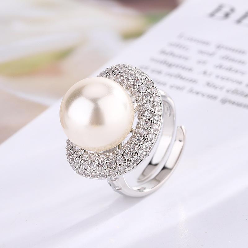 Ювелирные изделия Медь Платиновое покрытие Жемчуг Слиток Кольцо Женское 14 мм