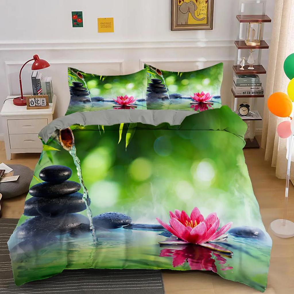 Stone Pattern 3D Bricks Wall Print Duvet Cover Zen Stone Polyester Quilt Cover Stone Natural Scenery Theme Bedroom Decorations