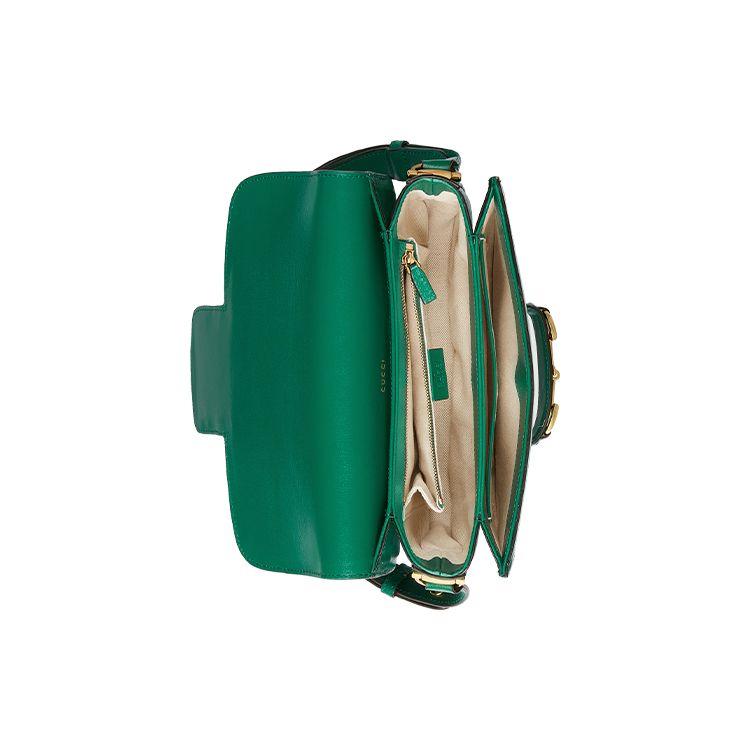 Gucci Horsebit 1955 Vintage Gold Buckle Color-Blocked Trim Leather Saddle Bag Small Women Saddle Bag Green Bright-Green 602204-1DBAG-3780