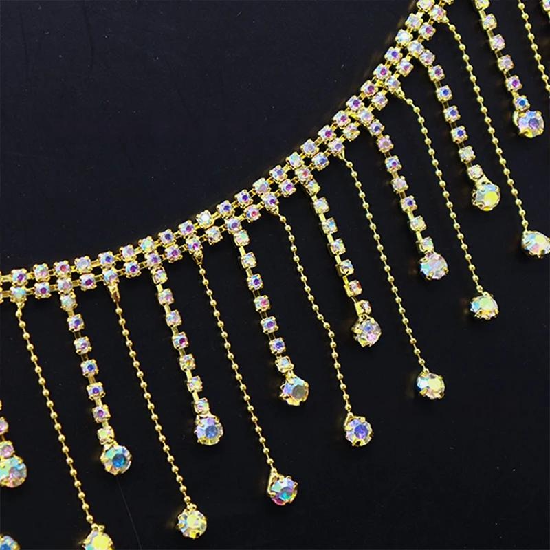 90 см Хрустальная Стразовая Кисточка Цепь с Когтями Пришивная Клеевая Прозрачная Стразовая Бахрома Отделочная Цепь Декоративное Ремесло Свадебное Платье DIY 1Yard