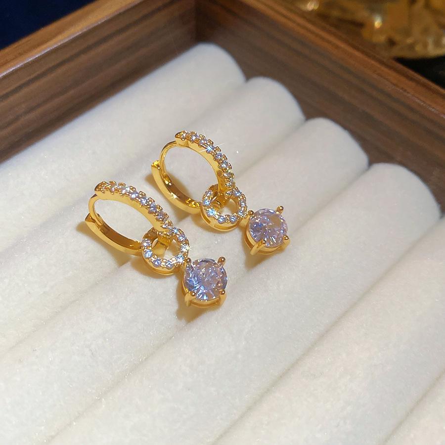 French Super Sparkling Zircon Round Ear Buckles Exquisite Elegant Earrings Daily Commuter Earrings Earrings Women