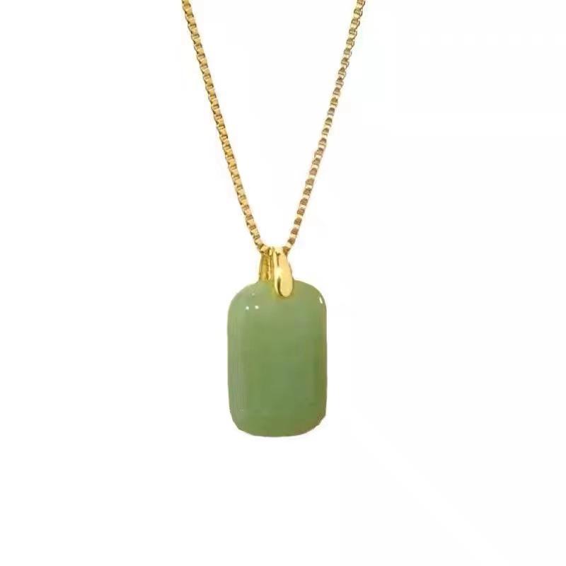 Women's Simple Jade Square Pendant Necklace - Imitation Hetian Jade, Fashionable Clavicle Chain