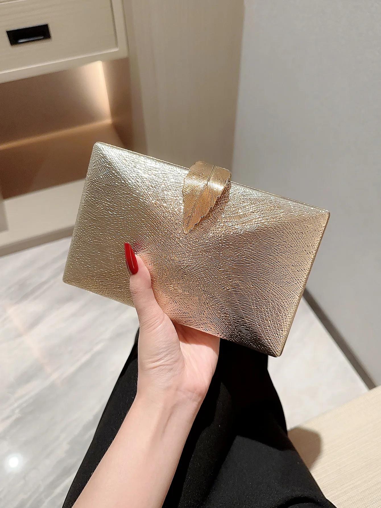 

Women s Fashion Gold Leaf Buckle Box Dinner Bag Clutch Chain Bags Evening Bag Dress Bags Party Prom Clutch (20cm Max Length 30cm) золотой