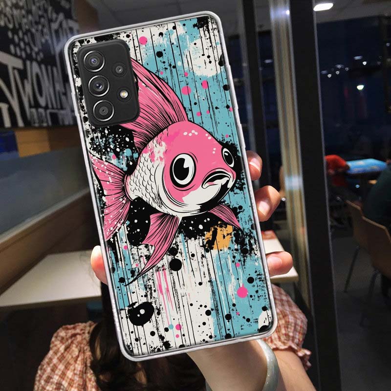 Pop Art Drawing Ideas Fish Phone Case for Samsung A54 A57 A37 A17 A14 A15 A12 A24 A34 A55 A35 A25 A52S A07 A05S A04S A22 A32 A72