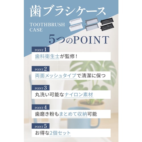 Toothbrush Case (2-Pack) [Dental Hygienist Supervised] Double-Sided Mesh Type for Moisture Control and Fully Washable (White)