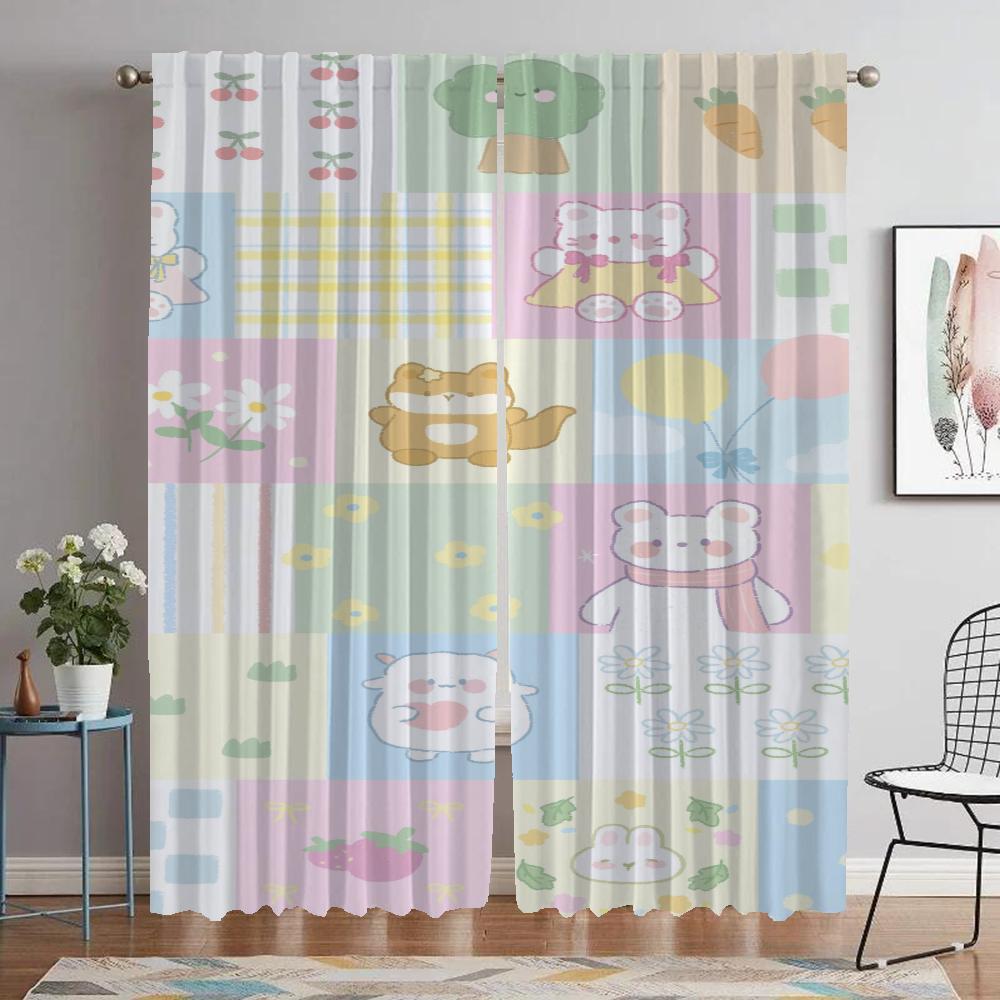 Cute Curtains for Living Room Curtain Halloween Decoration Anti-mosquito Curtains 2 Pieces Tulle for Bedroom Partition Shades