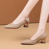 Zapatos de tacón cuadrado de cuero pu negro dulce y lindo para damas de oficina clásicos de punta para oficina y fiesta a5995a