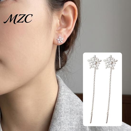 Charming Gift for Women 1 Pair Snowflake Earrings Women, Sparkling Dangle Earrings, Winter Long Daily Commuter Fashion Jewelry Chain Ear Line