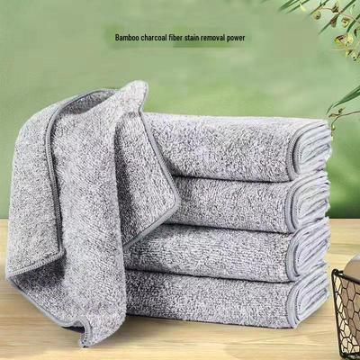 Chiffon épais en polaire de charbon de bambou - Absorbant, enlève les taches d'huile, tampon à récurer pour le nettoyage de la cuisine.