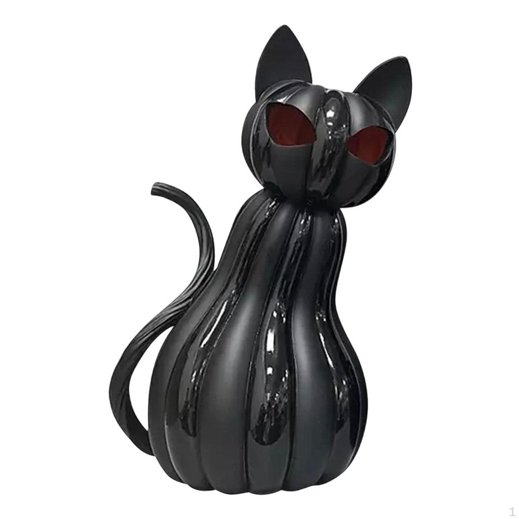 Halloween Cat Pumpkin Decor Bedside Lamp Home Night Resin Statue for Tabletop Bathroom