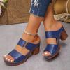 Fashion Fashionable Chunky High Heel Slippers Casual Strap Summer New Large Size Slides Comfortable Rubber Bottom Ladies Sandals