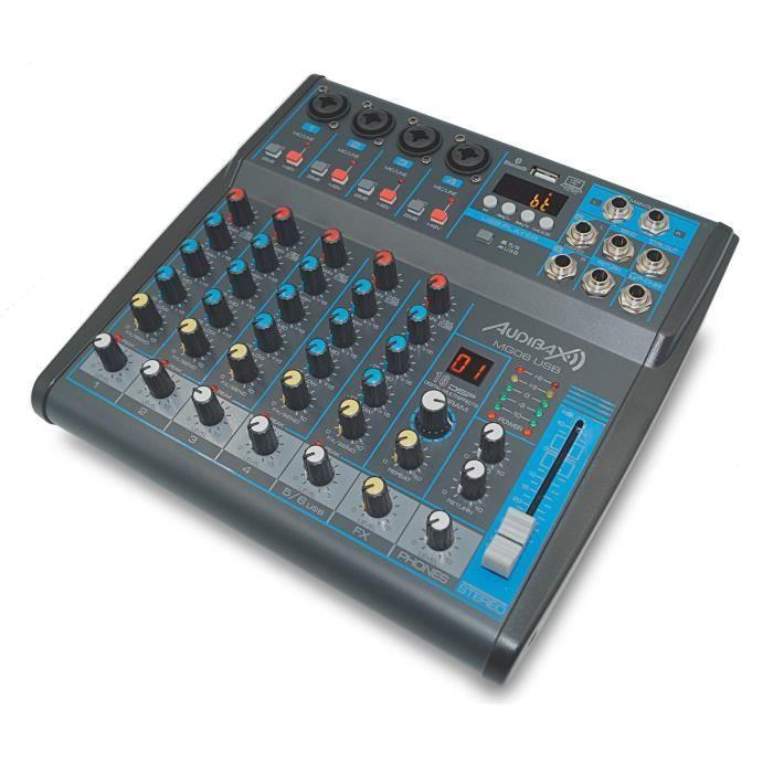 audibax mg06 usb, table mixage 6 canaux avec bluetooth, mp3, usb rec et effets