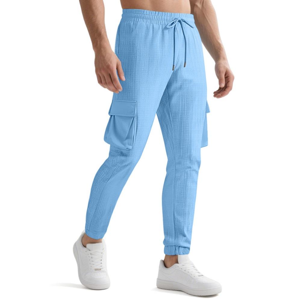 Men's Casual Cargo Pants Multi-Pocket Outdoor Hiking Work Drawstring Pants for Spring Autumn Travel Camping