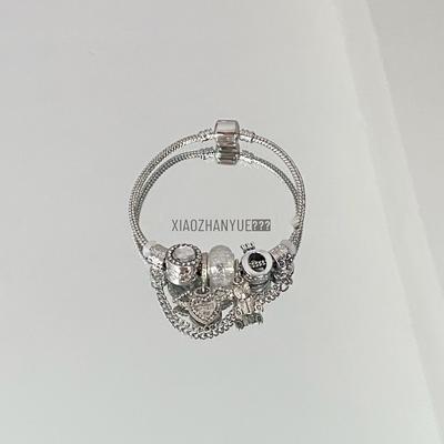 Women's 925 Silver Crown Beaded Snake Chain Bracelet