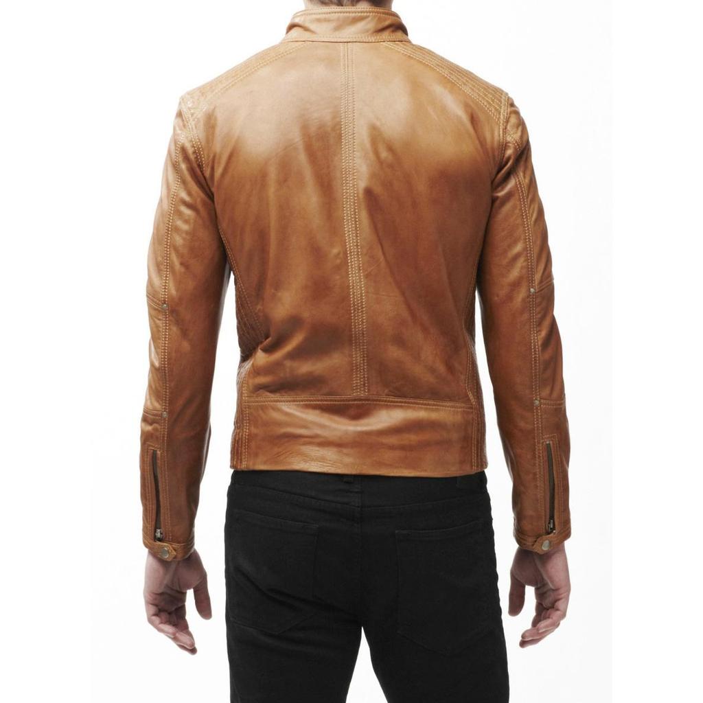 SKINOUTFIT Men's Genuine Lambskin Beige Leather Jacket Stylish Motorcycle Bomber Biker Outerwear MJ 77