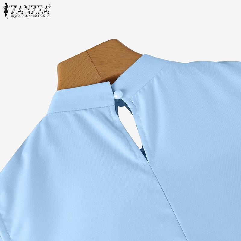 ZANZEA Women Casual Stand Collar Summer Loose Sleeveless Tank Dress