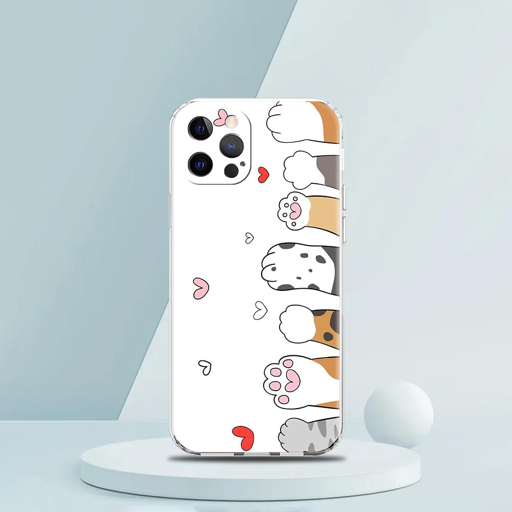 Soft TPU Transparent Phone Case Cover for iPhone 16 15 14 13 12 11 Pro Max XR 8 7 Plus Shockproof Shell Cute Cartoon Cat Pattern