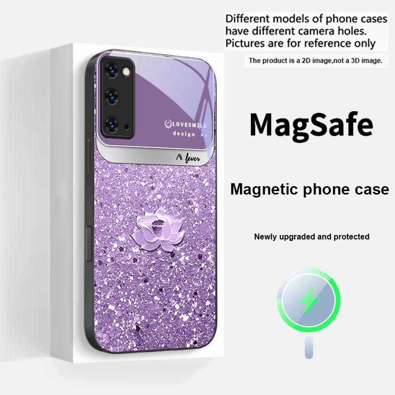 Pink Gradient Lotus For Samsung S25 S25 Edge S25Ultra S8 9 10 20 S21 Pro 22 Plus S23 FE S24 Ultra Magsafe Glass Phone Case