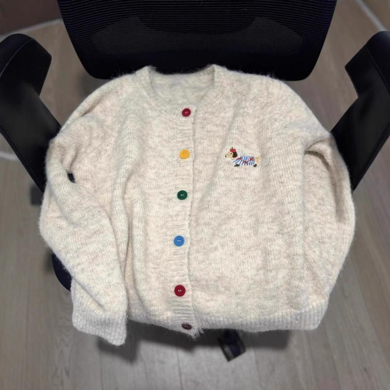 Autumn and Winter New High-end Women's Embroidered Cardigan Sweater Women's Loose Lazy Wind Long-sleeved Crew Neck Women's Knitted Sweater