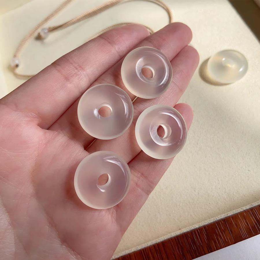 Genuine natural white chalcedony peace pendant, round and transparent, auspicious jade pendant, gift for women