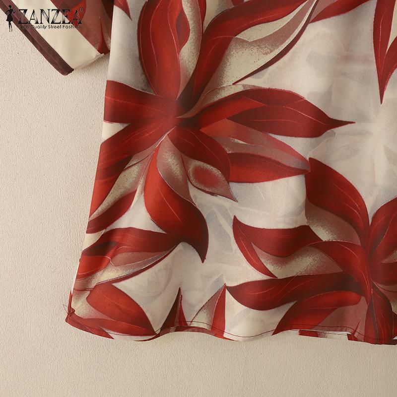 ZANZEA Damen Lässig Rundhals Locker Sommer Kurzarm Print Bluse