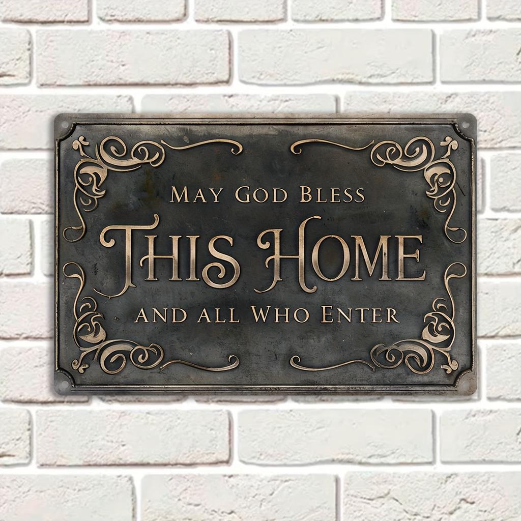 God Bless This House "Vintage Iron Wall Sign-20X30cm Indoor/Outdoor Spirit Welcome Board, Farmhouse Decoration